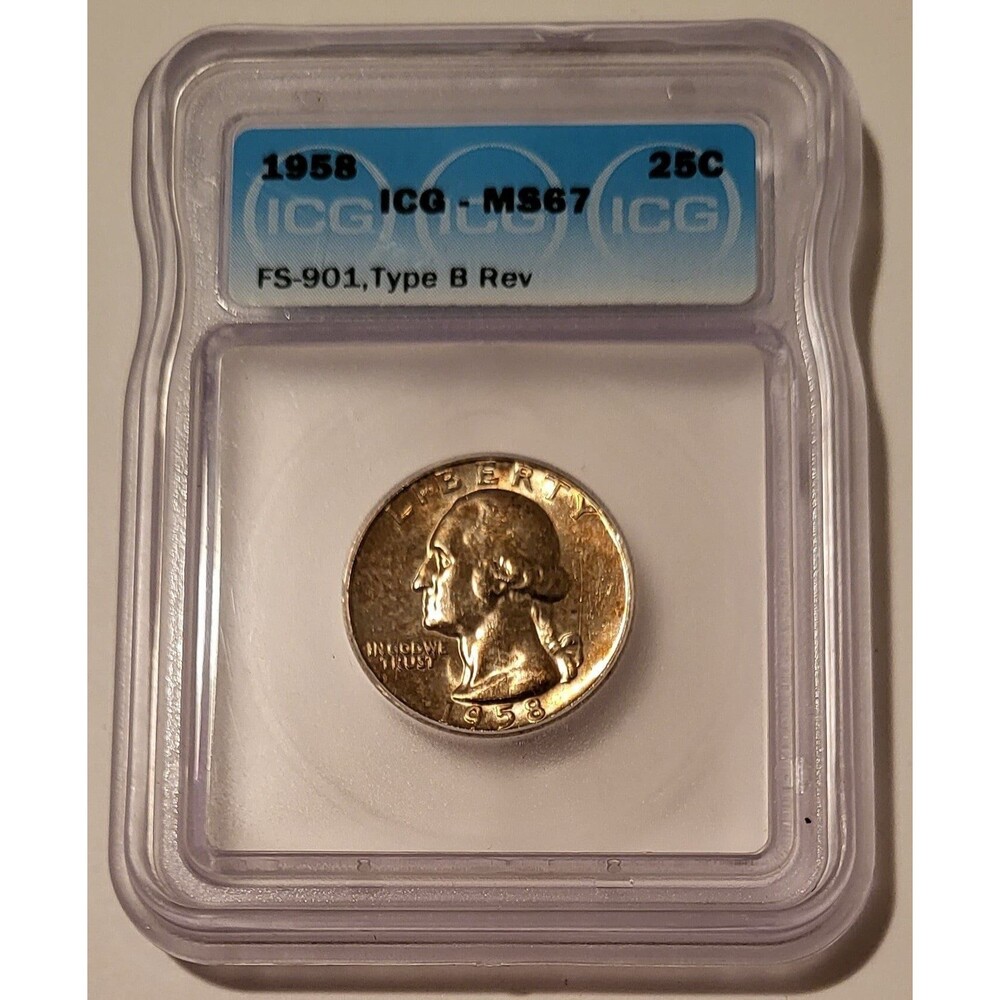 1958 Washington Quarter Type B Reverse Variety FS-901 MS67 ICG Toned